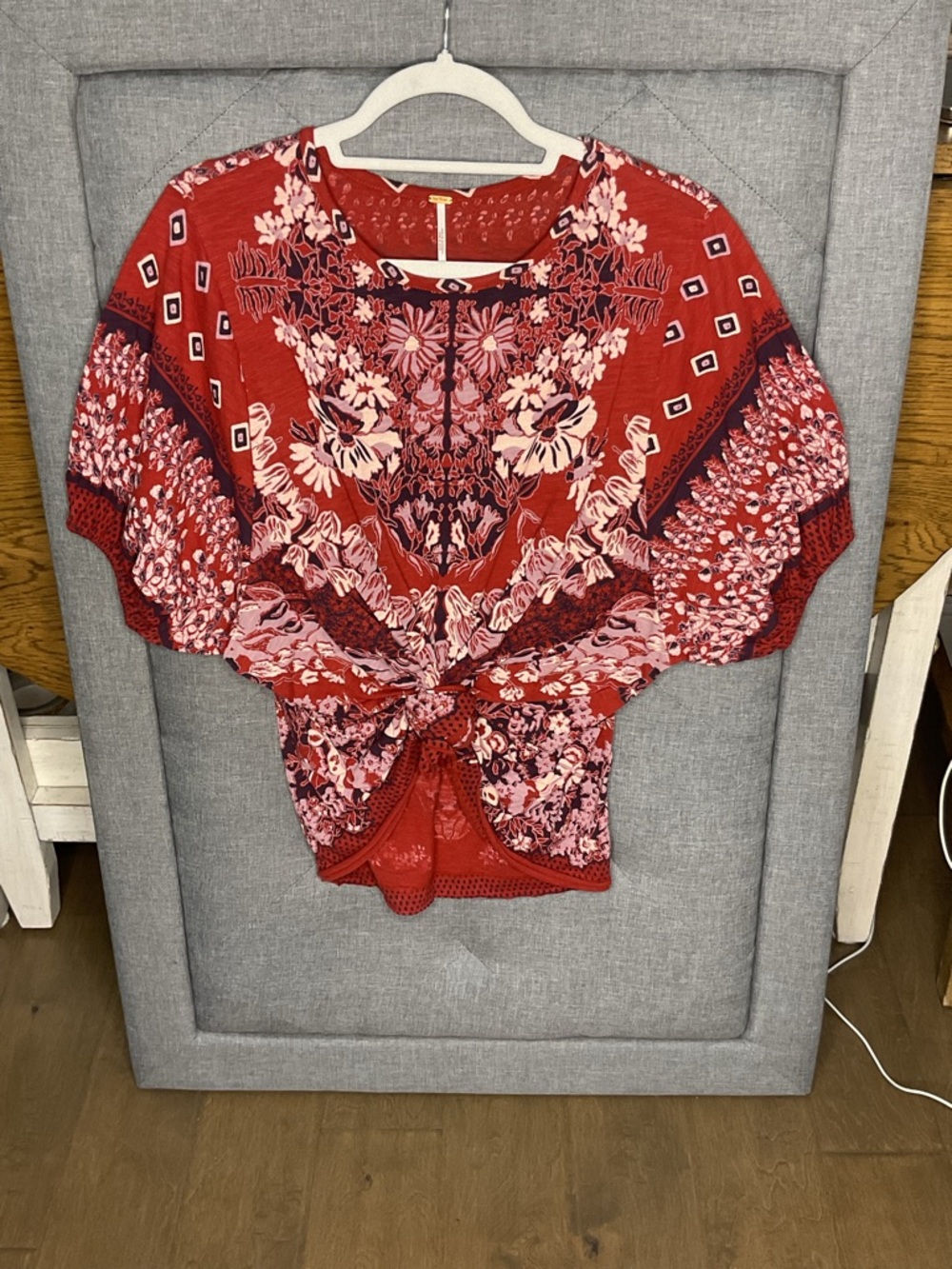 Free People Red Floral Boho Tunic Knot Top Small - Picture 5 of 12
